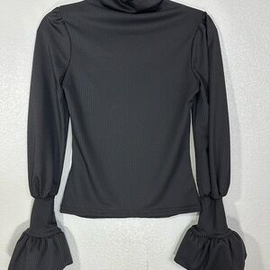 SHEIN Black Ruffled Long Sleeve Blouse